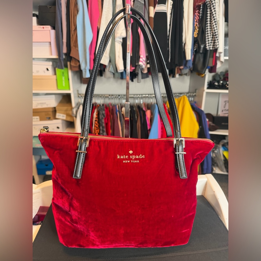 Kate Spade Cherry Red Velvet Tote